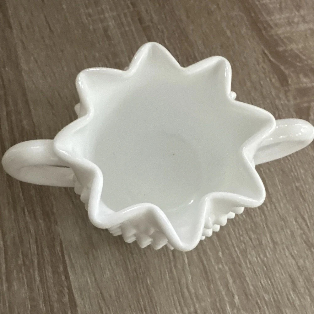 Vintage FENTON Hobnail Milk Glass Star-Shaped Open Sugar Bowl